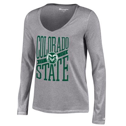 Grey Colorado State University 1870 LS Champion V-Neck Tee